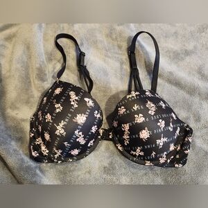 PINK Victoria's Secret Black Bra with Pink Floral Pattern